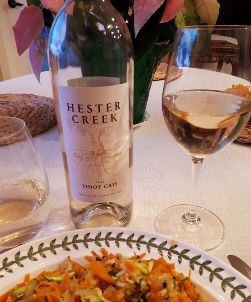 Hester Creek Pinot Gris paired with roasted chicken and shredded zucchini  & carrot
