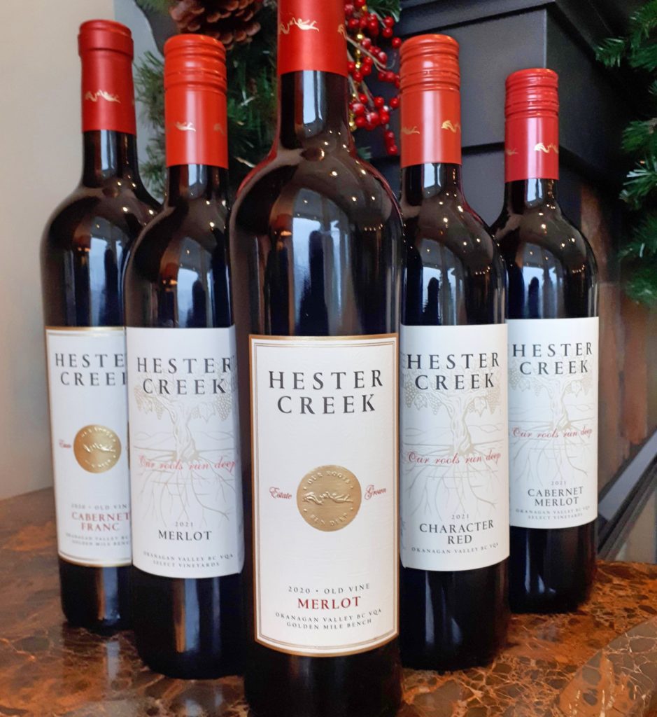 5 Hest creek wines :Select Vineyards Merlot 2021, Old Vine Merlot 2020, Select Vineyards Cabernet Merlot 2021, Character Red 2021 and 
Old Vine Cabernet Franc 2020