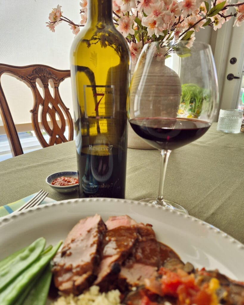 Reserve 7 with Indonesian Pork Tenderloin, Rice Pilaf and Baked Eggplant
