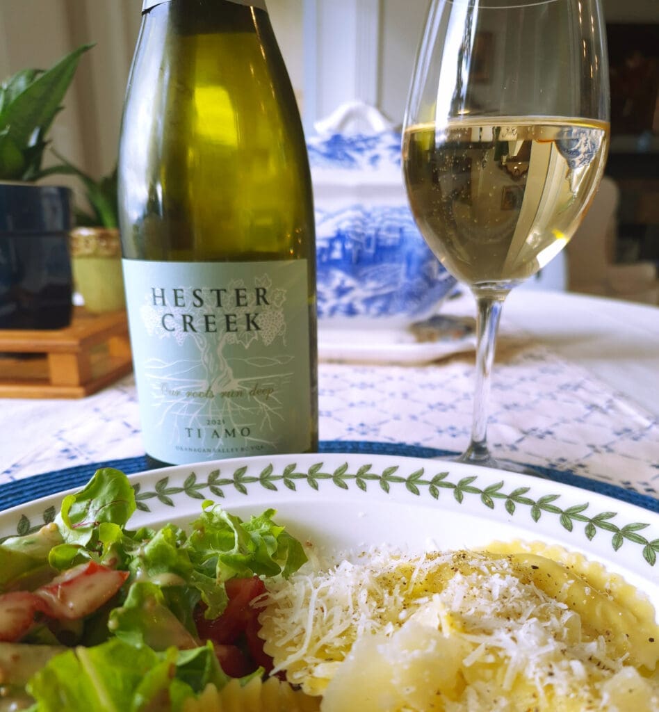 Hester Creek Ti Amo with Burrata and Lemon Zest ravioli