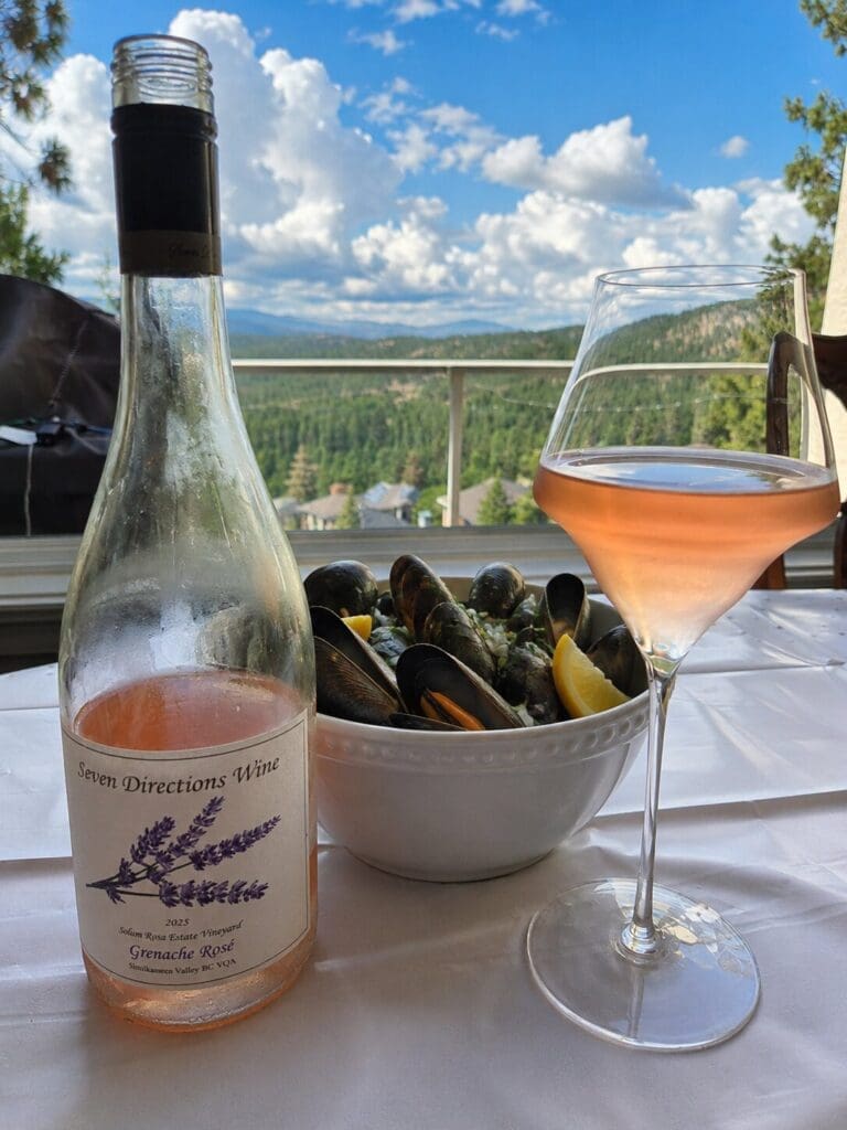 Seven Directions’ 2025 Estate Grenache Rosé with Salt Spring Is. Mussels